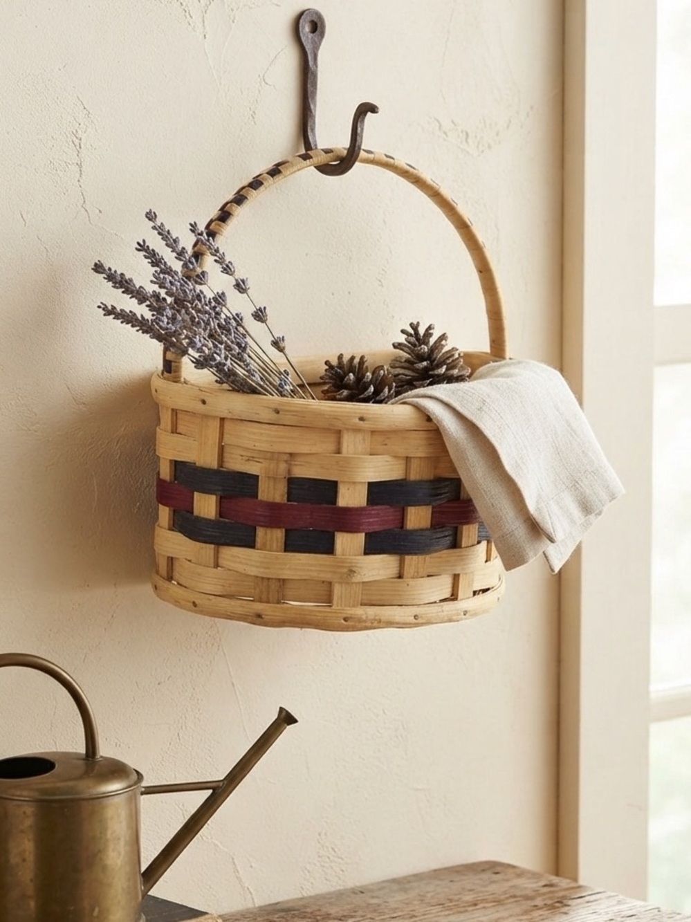 Amish Woven Wall Basket Handle Hand Made 2024 Ethridge TN Primative Splintwood